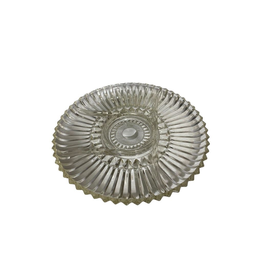 Depression Glass Divided Relish Dish Platter Sawtooth Edge Clear Vintage